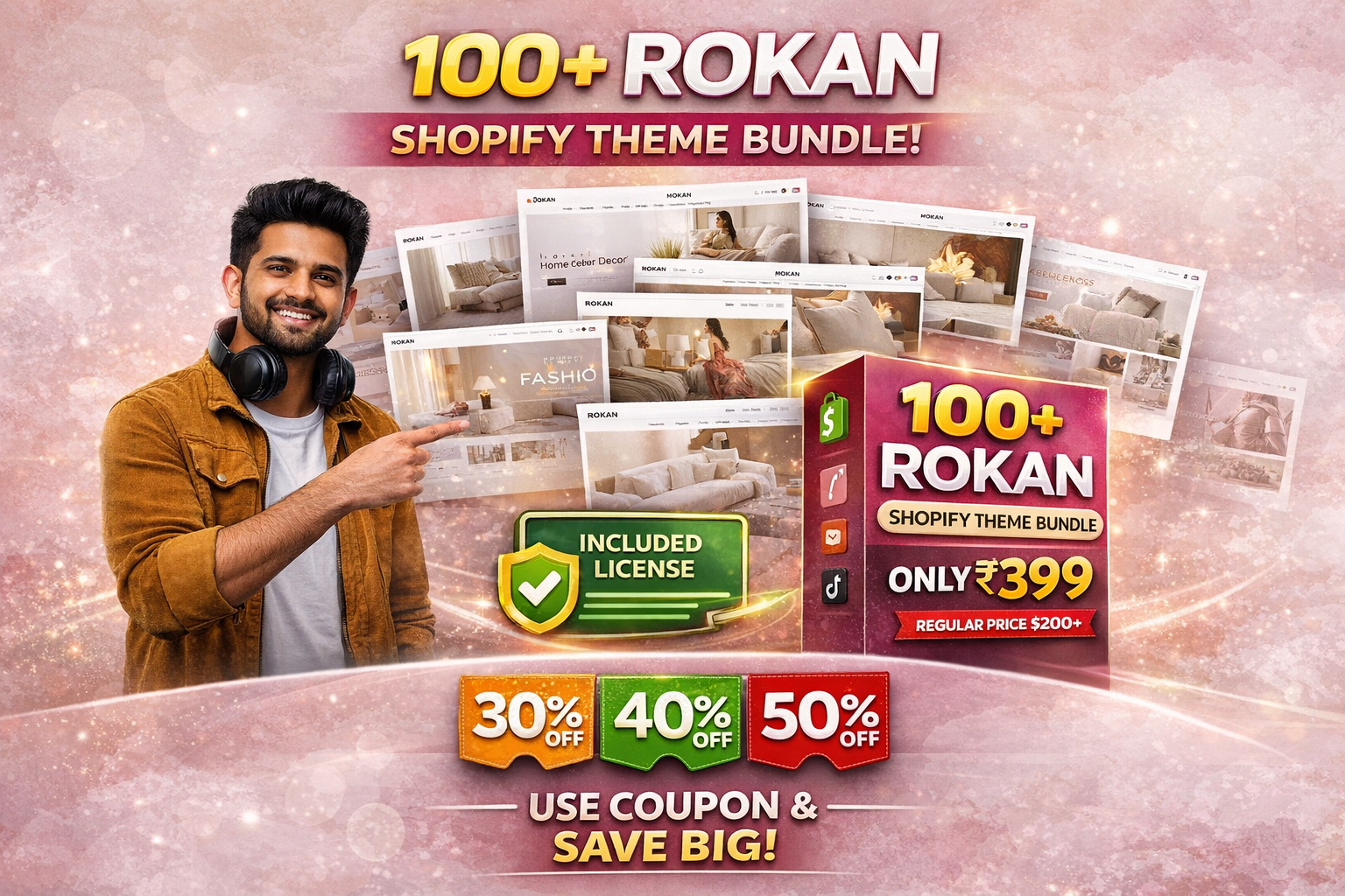 100+ Rokan Shopify Themes Bundle (Full License) – High Converting eCommerce Store Designs | Only ₹399