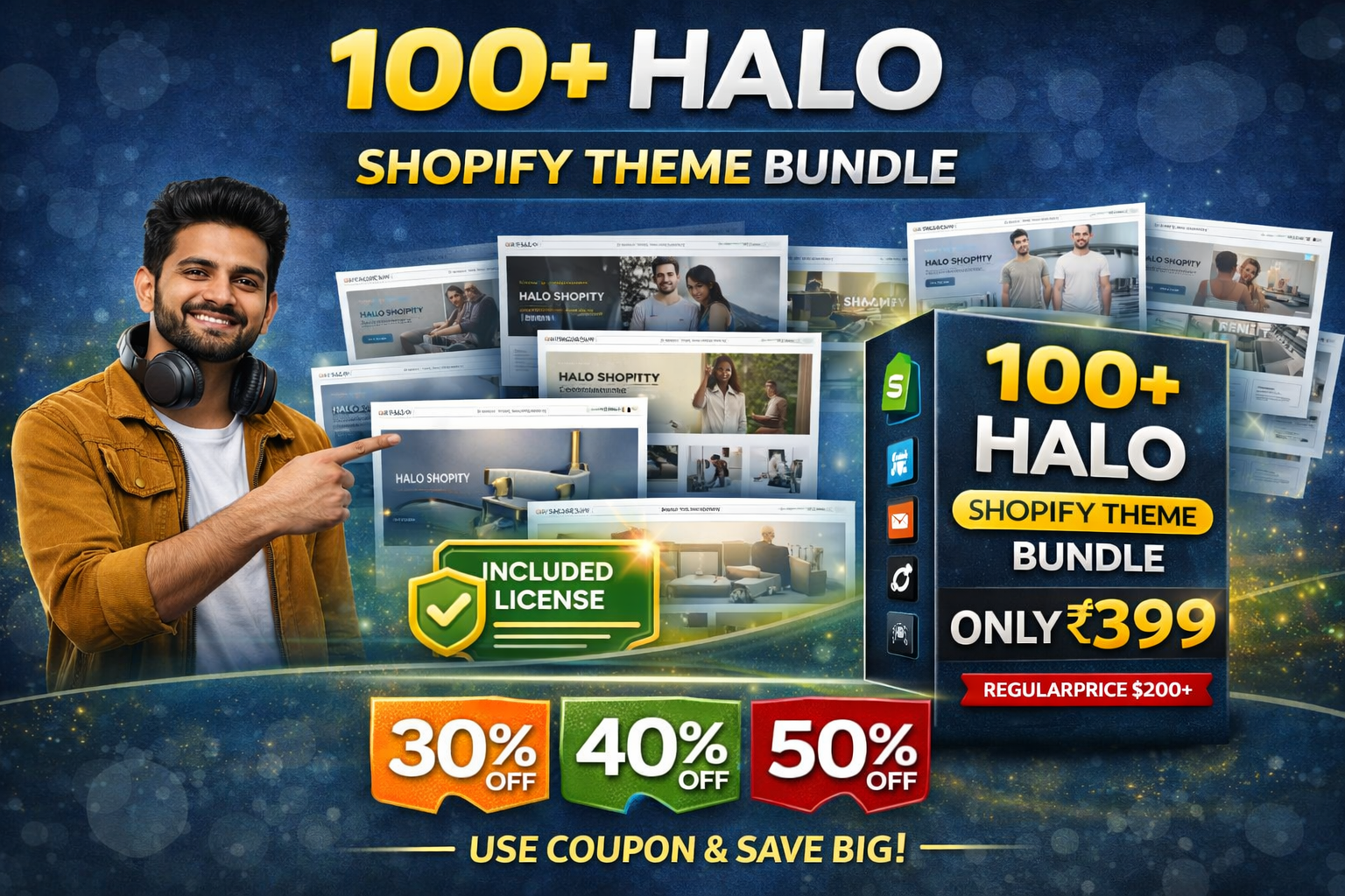 100+ Halo Shopify Themes Bundle – Premium High-Converting Store Designs (Full License Included) | Only ₹399