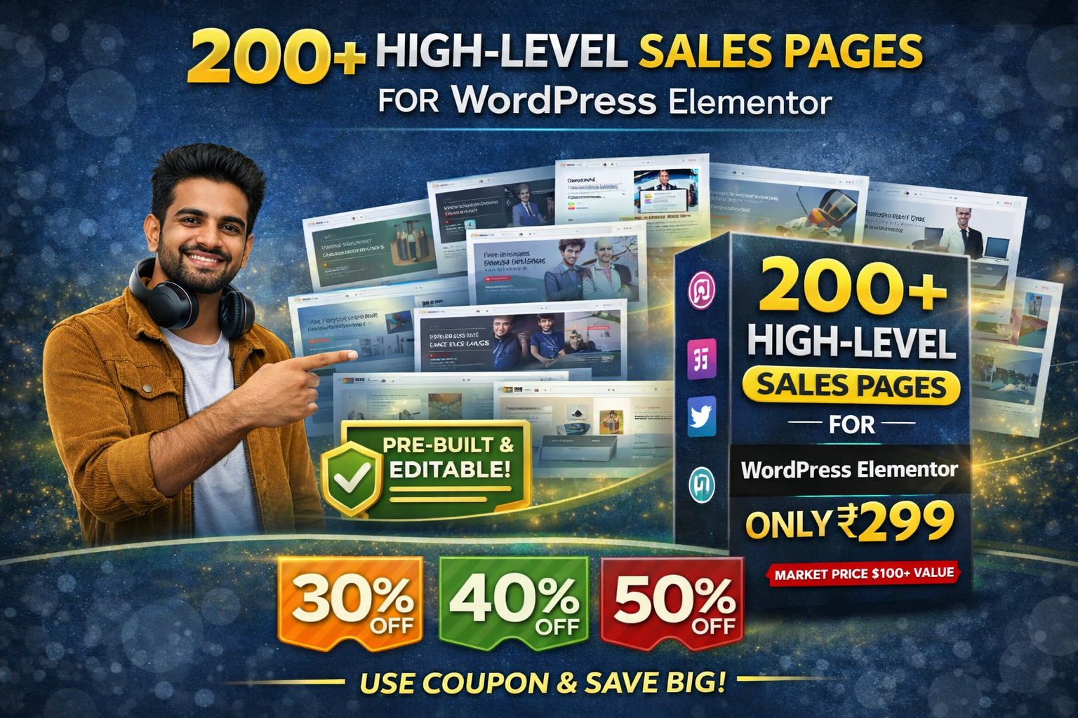 200+ High-Converting Sales Page Templates for WordPress Elementor | Pre-Built & Editable | Only ₹299