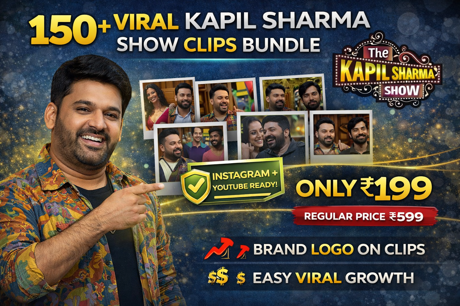 150+ Viral Kapil Sharma Show Clips Bundle – Grow Your Social Media in 7 Days | No Watermark | Only ₹199